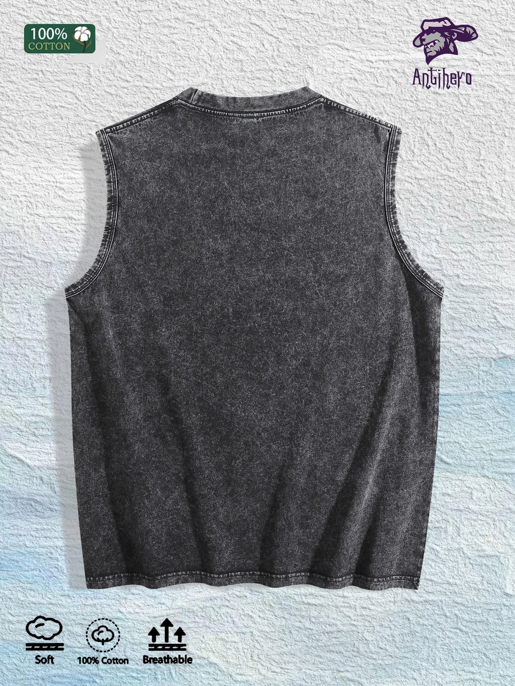 WASH YOUR HAND Graphic Washed Vest US Warehouse 3 Colors Cotton Tank