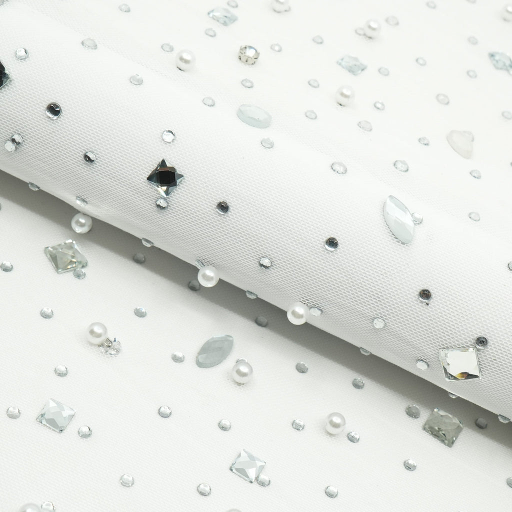 Brilliance Beaded with Rhinestone Stretch Mesh Fabric | Blue Moon Fabrics