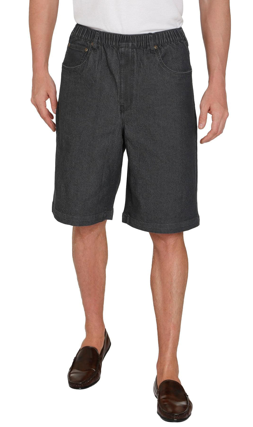 Men's Pull-On Stretch Denim and Twill Shorts — Elastic Waist No Zipper