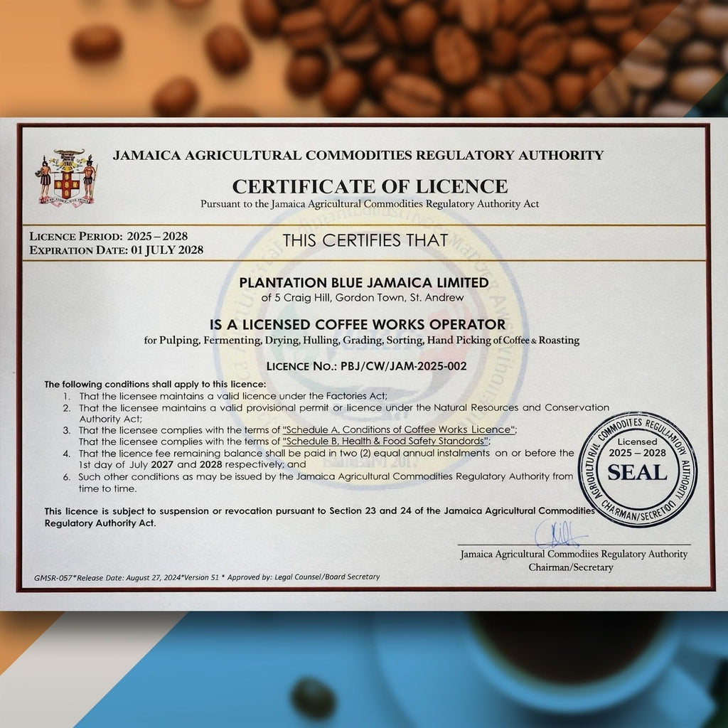 Plantation Blue 100% Jamaica Blue Mountain Coffee - Dark Roasted & Ground (12oz)