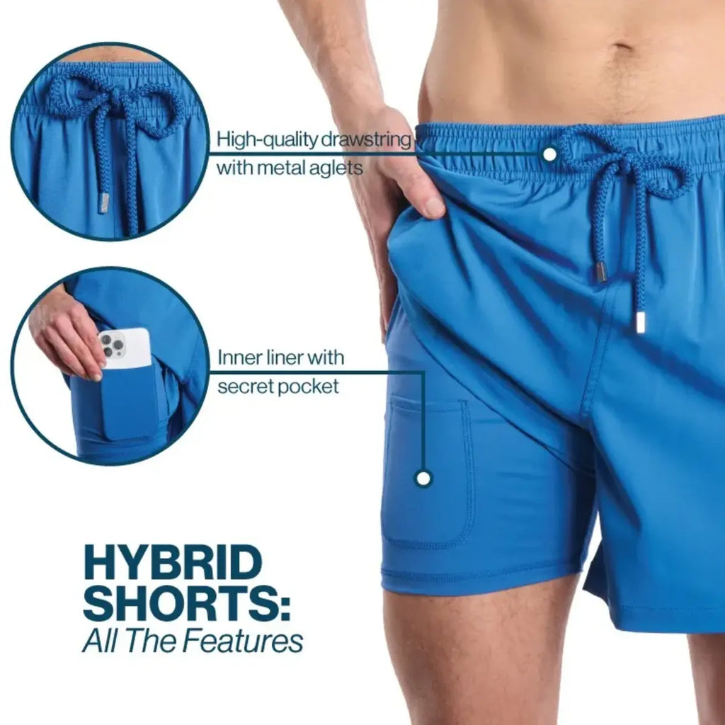 Men’s Premium Compression-Lined Hybrid Shorts – Coastal Cabana - Ocean and Palm