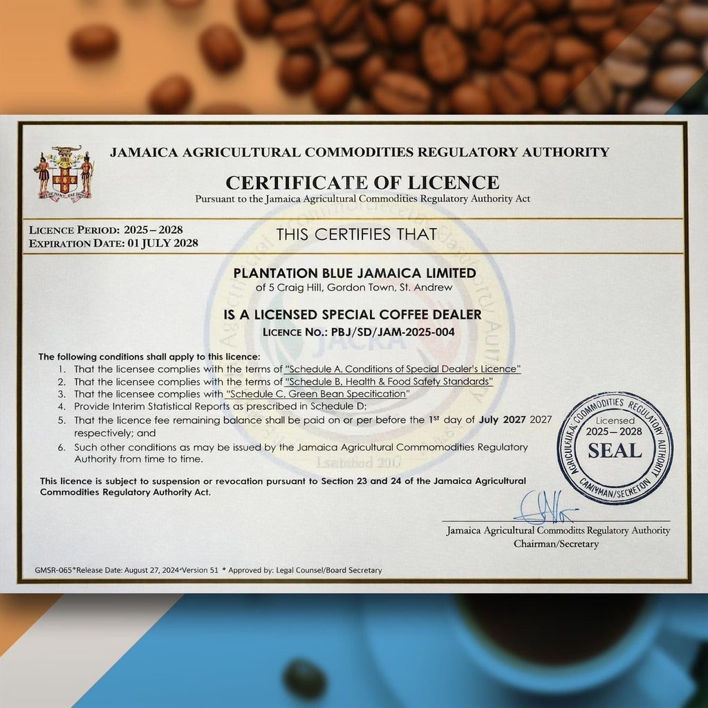 Plantation Blue 100% Jamaica Blue Mountain Coffee - Dark Roasted Whole Beans (8oz)